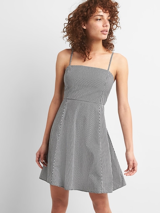 Image number 1 showing, Gingham Square Neck Fit and Flare Dress