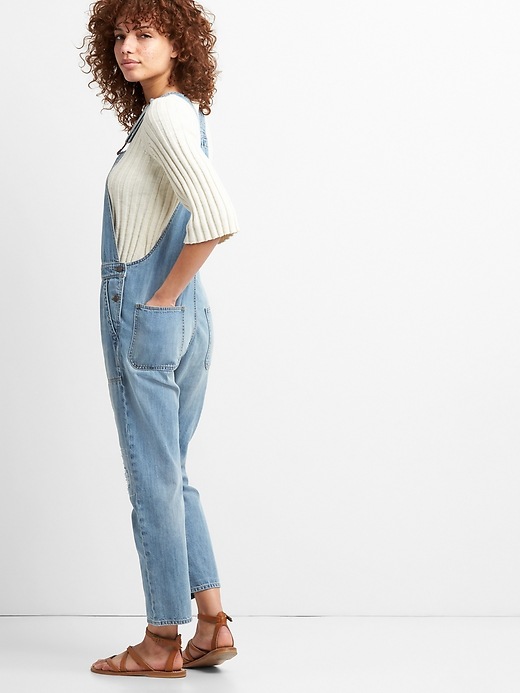 Image number 2 showing, Relaxed Denim Overalls with Distressed Detail