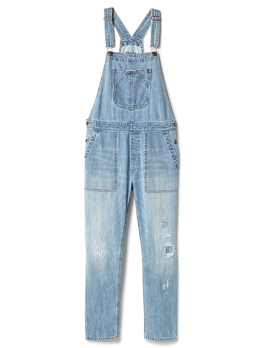 Image number 5 showing, Relaxed Denim Overalls with Distressed Detail