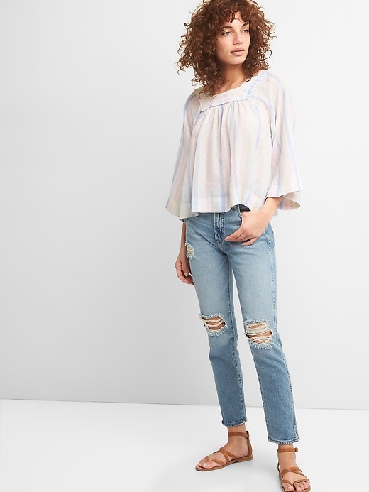 Image number 3 showing, Square-Neck Stripe Blouse in Linen