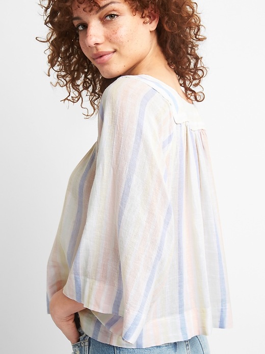 Image number 2 showing, Square-Neck Stripe Blouse in Linen