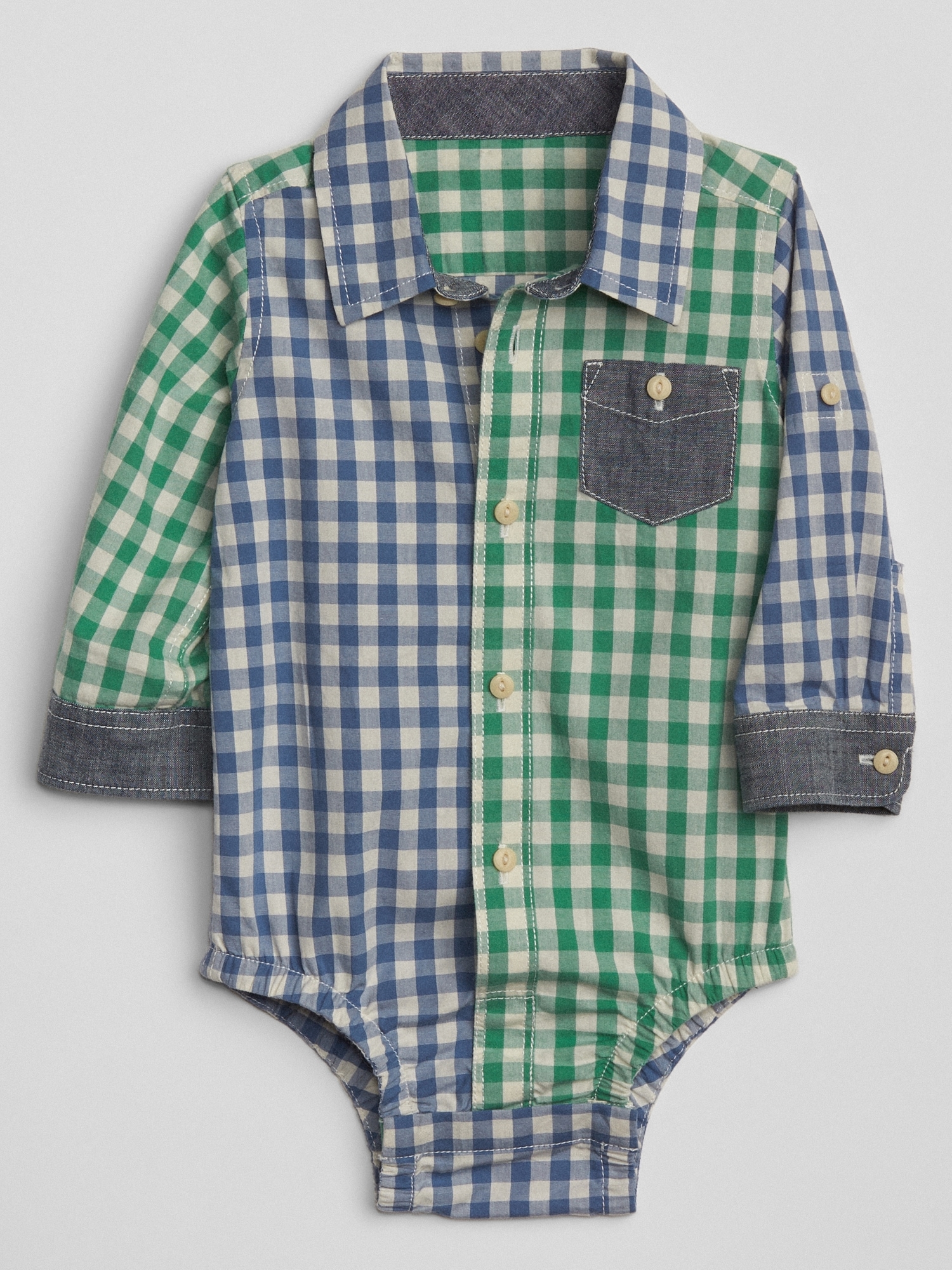 Plaid Blocking Bodysuit in Poplin Gap