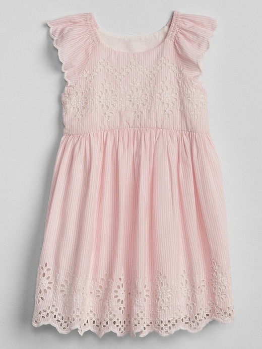 1 of 8 showing, with the color pink stripe of product Railroad Stripe Eyelet Dress