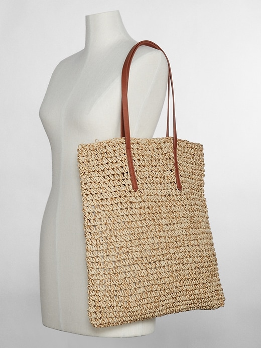 2 of 8 showing, with the color natural of product Woven Metallic Straw Tote