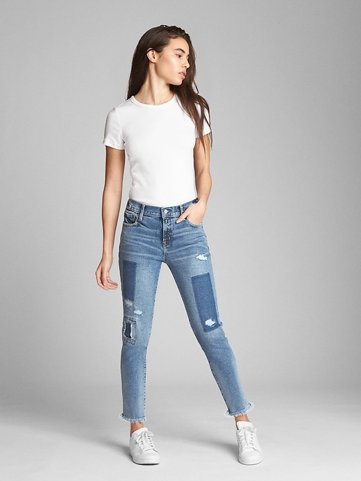 Image number 3 showing, Mid Rise True Skinny Ankle Jeans with Laser-Patch Detail