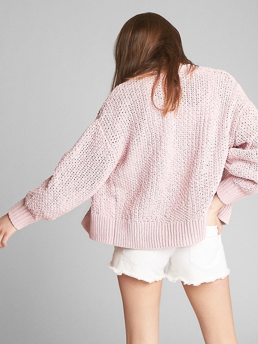2 of 8 showing, with the color pink of product Open-Front Balloon Sleeve Cardigan Sweater