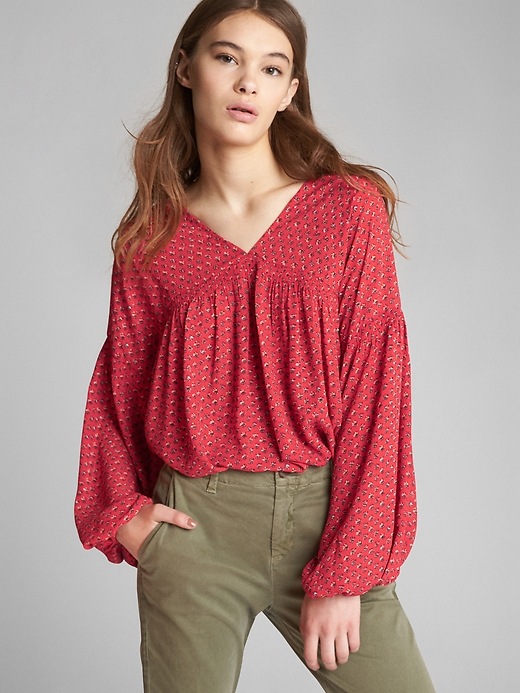 View large product image 1 of 1. V-Neck Blouson Sleeve Top
