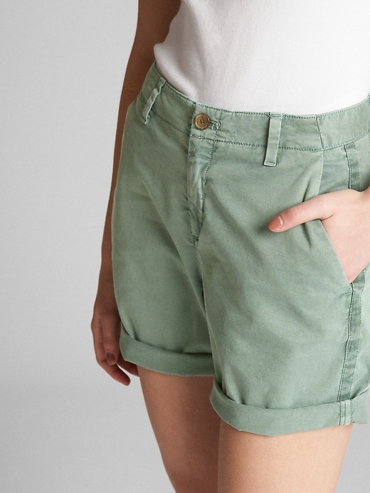 View large product image 1 of 1. Mid Rise Khaki Shorts