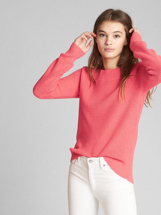 Image number 1 showing, Wide Boatneck Pullover Sweater in Merino Wool-Blend