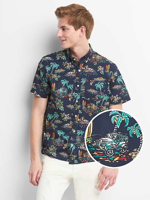 Image number 6 showing, Print Poplin Short Sleeve Shirt in Stretch