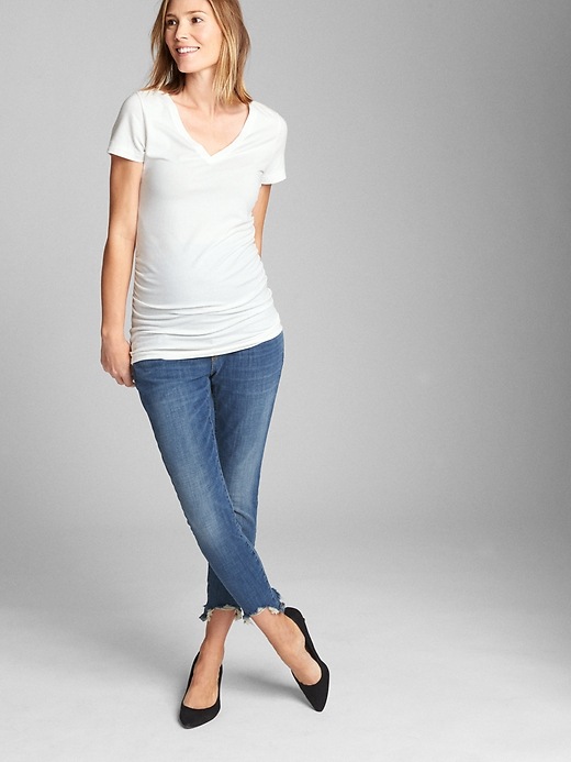 Image number 3 showing, Maternity Full Panel True Skinny Ankle Jeans in Distressed with Bi-Stretch
