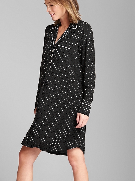1 of 8 showing, with the color black white of product Maternity Print Sleep Shirt