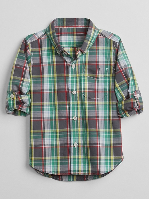 View large product image 1 of 3. Plaid Convertible Button-Down Shirt