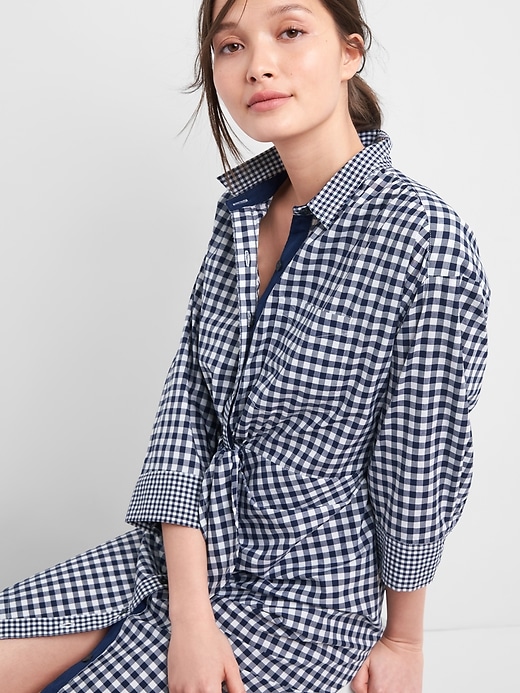 1 of 8 showing, with the color blue gingham of product Gap &#124 Sarah Jessica Parker Gingham Shirtdress