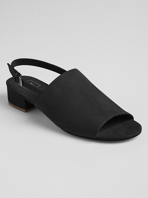 View large product image 1 of 1. Open-Toe Slingback Block Heel Mules