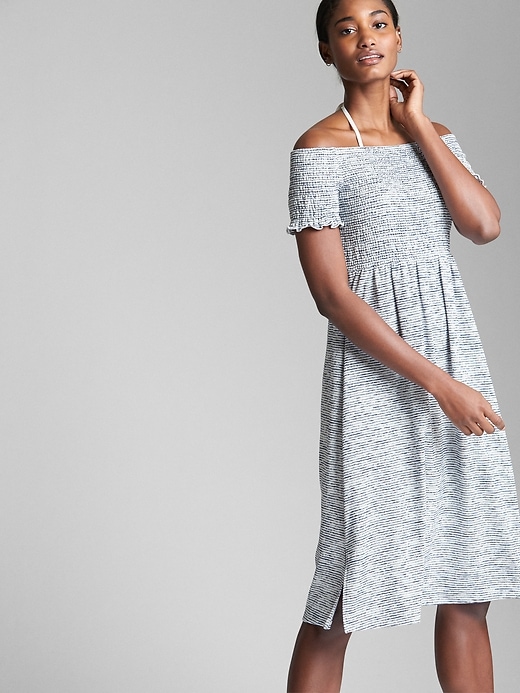 View large product image 1 of 1. Softspun Smocked Off-Shoulder Dress