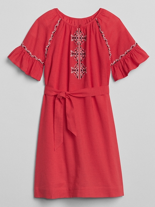 1 of 8 showing, with the color rose bush of product Embroidery Tie-Belt Dress
