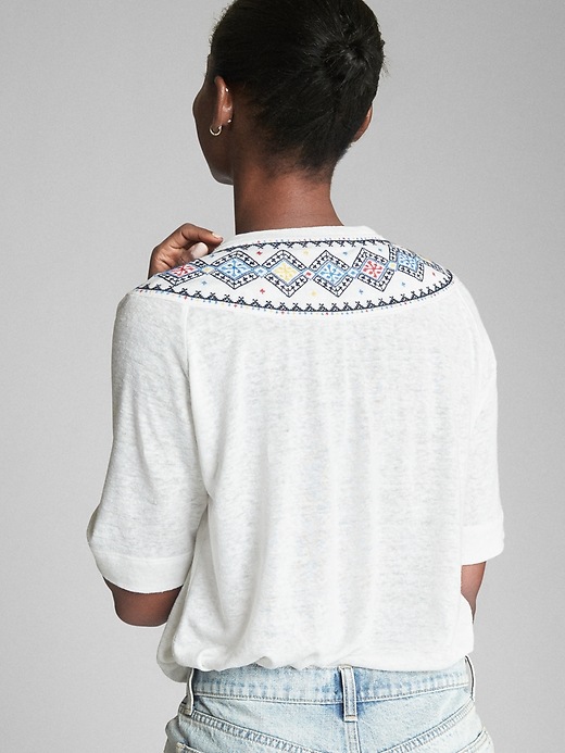 Image number 2 showing, Shirred Embroidered-Neck Top