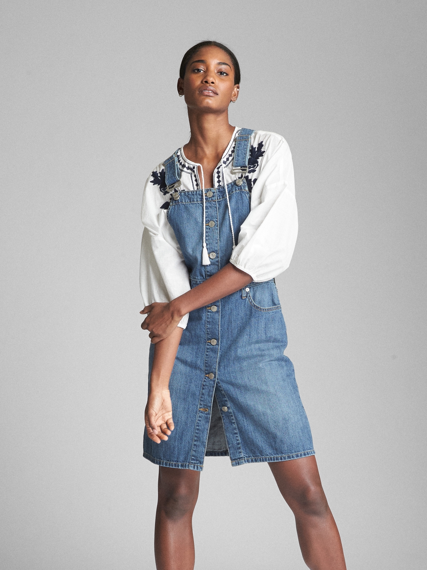 Classic Wash Denim Midi Overall Dress – Tibi Official