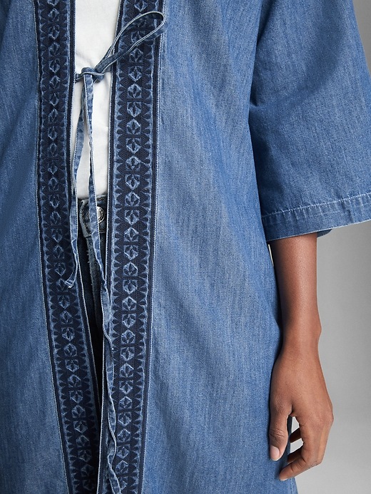 Image number 5 showing, Embroidered Kimono Duster Jacket in Denim