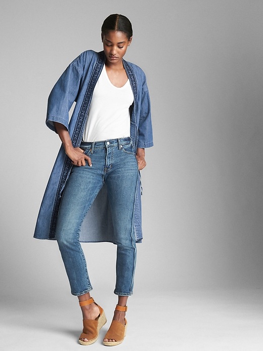 Image number 3 showing, Embroidered Kimono Duster Jacket in Denim