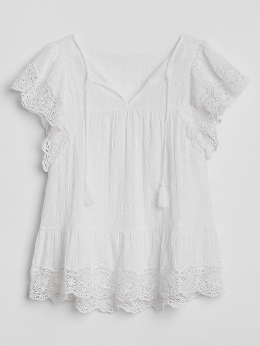 Image number 6 showing, Short Sleeve Flutter Crochet Smock Top