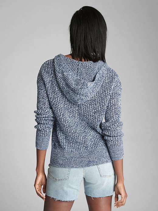 Image number 2 showing, Lace-Up Hooded Pullover Sweater