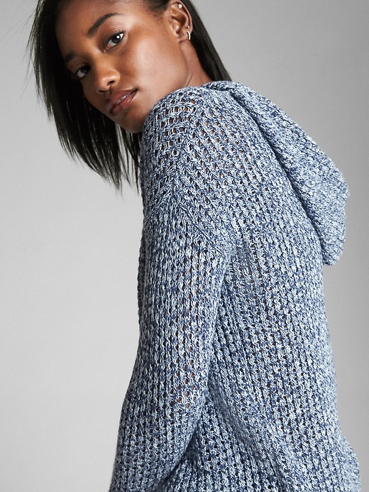 Image number 5 showing, Lace-Up Hooded Pullover Sweater