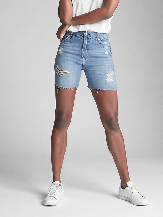 1 of 8 showing, with the color medium destroy of product Wearlight 5" Relaxed Denim Shorts with Destruction