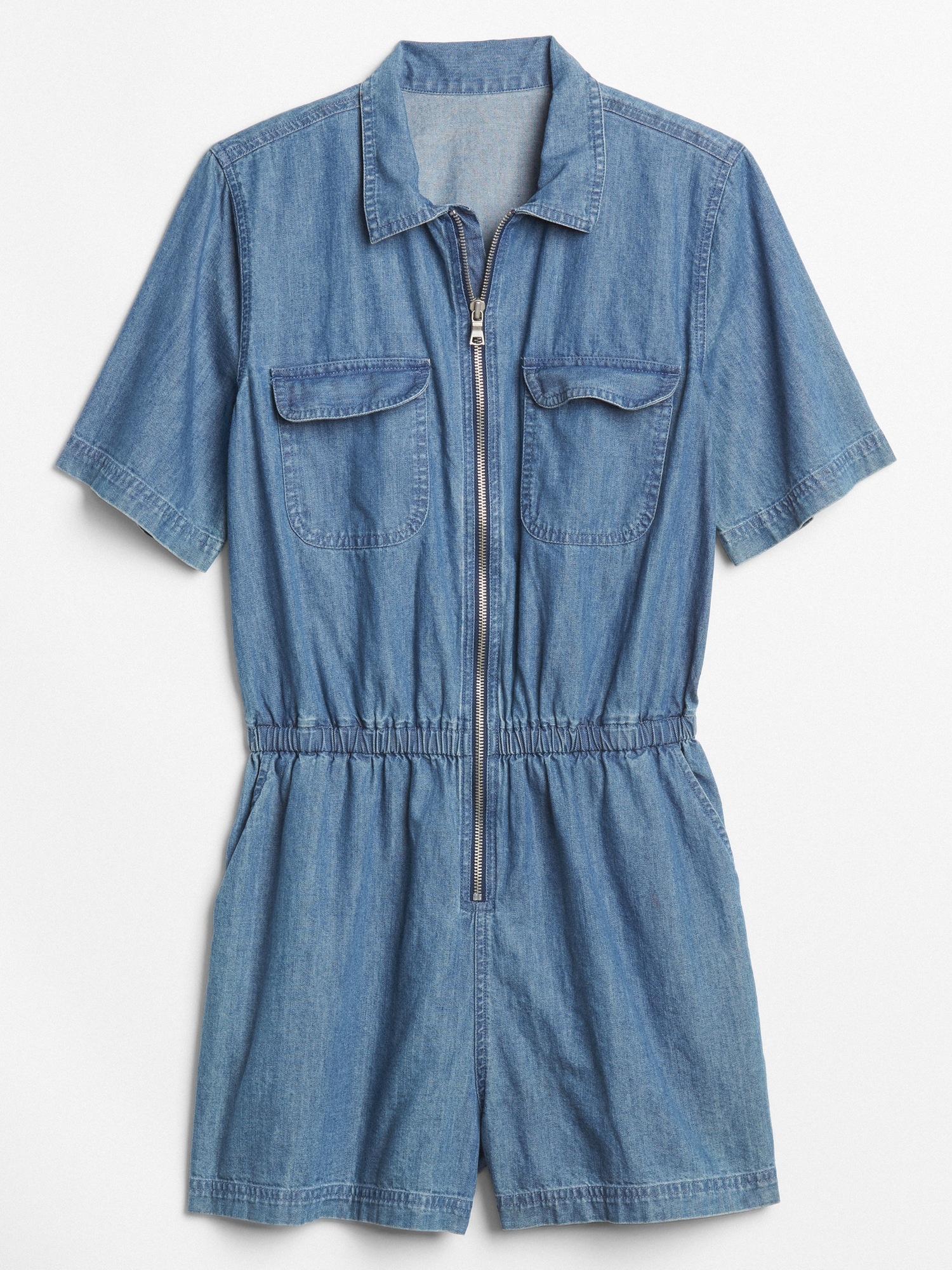 Женские комбинезоны Gap Short Sleeve Zip Denim Romper — фото 5