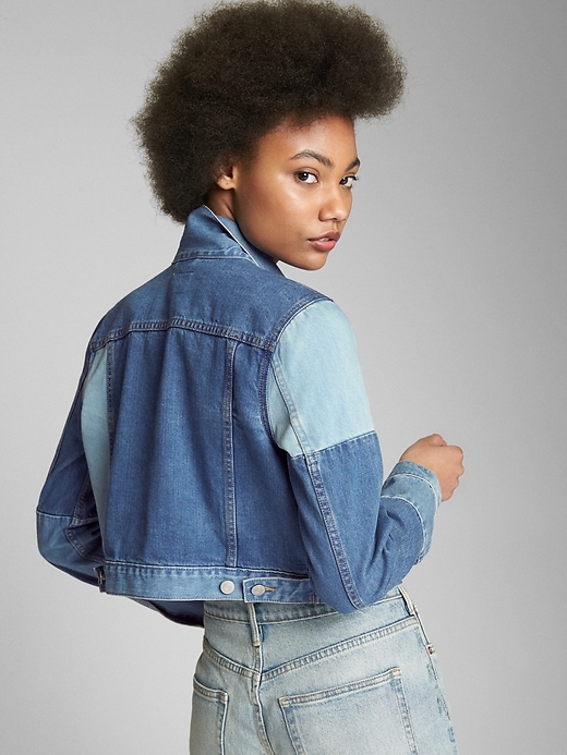 Image number 2 showing, Cropped Patchwork Denim Jacket