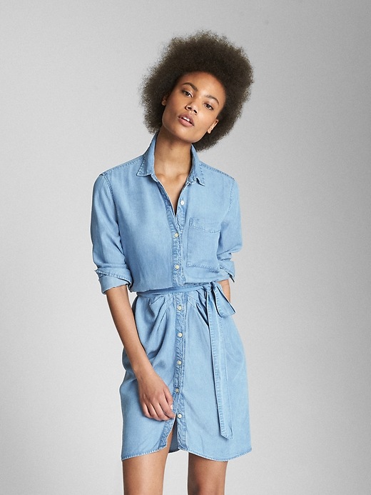 Image number 1 showing, TENCEL&#153 Long Sleeve Ruched Shirtdress