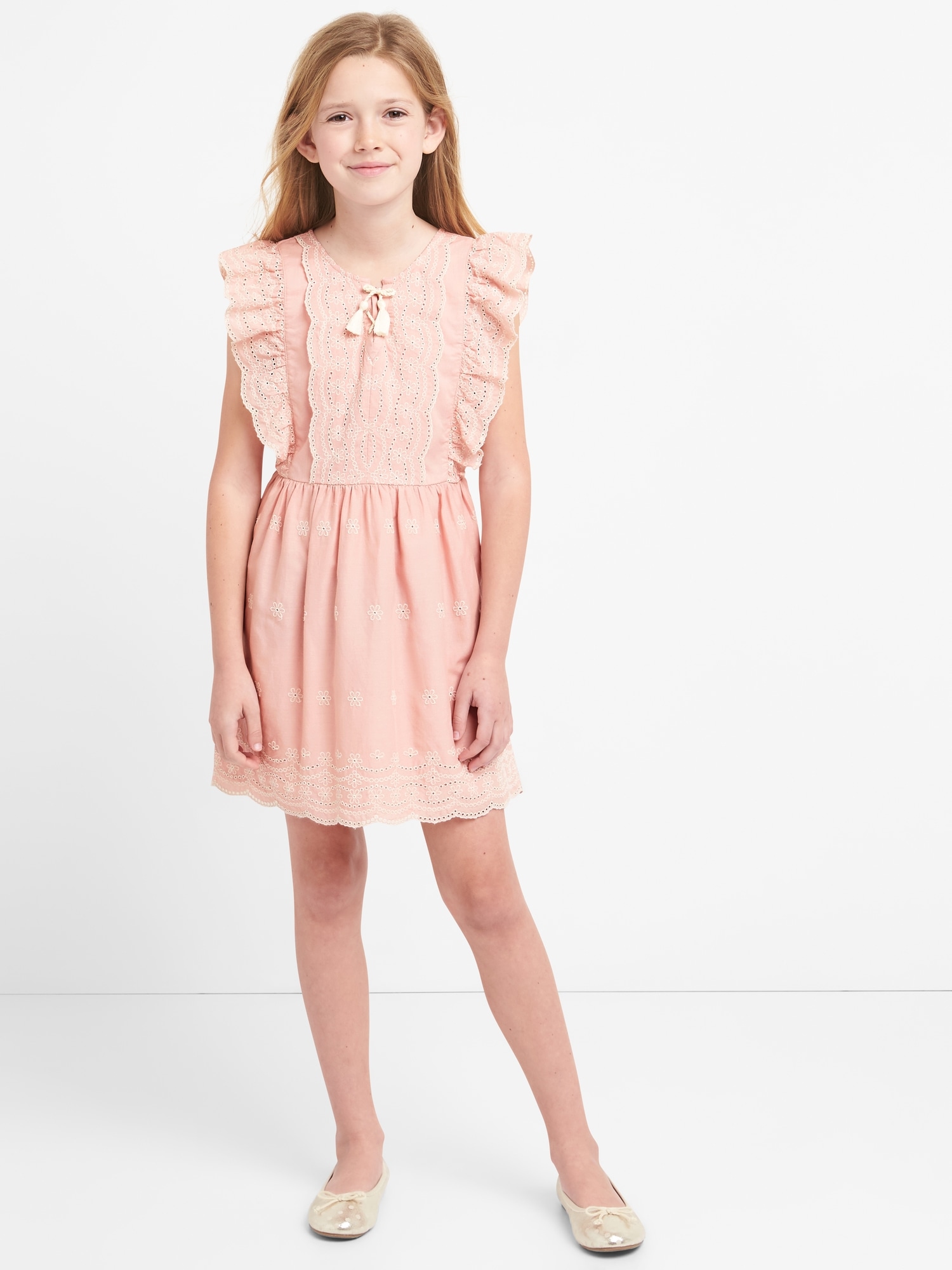 Eyelet Ruffle Tassel Dress Gap