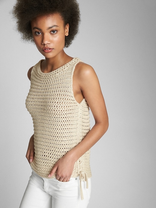 View large product image 1 of 1. Side-Tie Crochet Tank Top