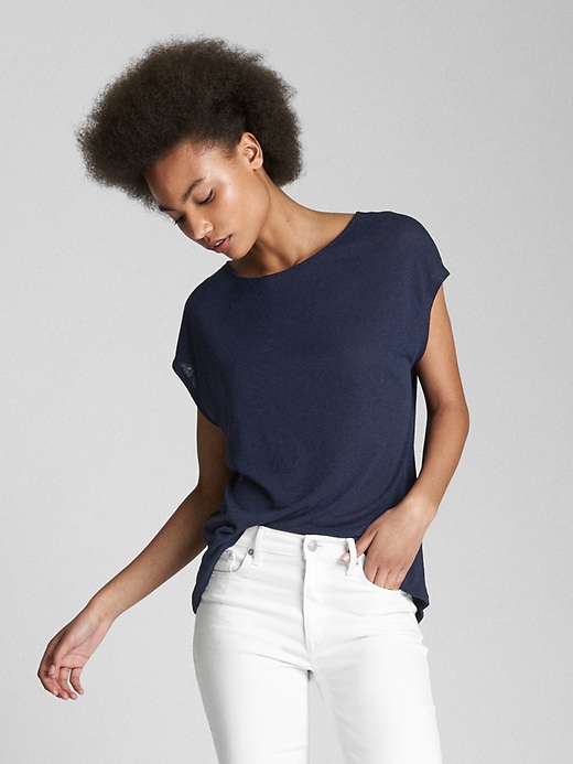 Image number 5 showing, Short Sleeve Braided-Back Top in Linen