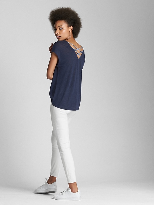 Image number 2 showing, Short Sleeve Braided-Back Top in Linen