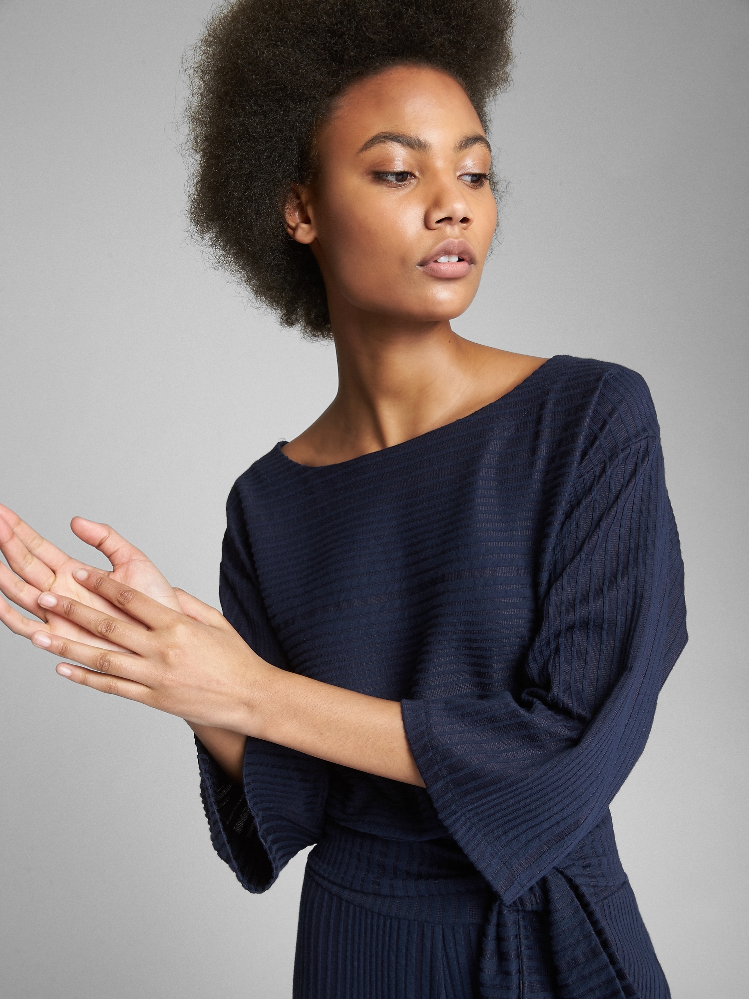 Navy Open Knit Boatneck Dolman Sleeve Cover Up Top