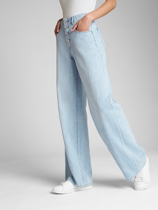 Image number 6 showing, Wearlight High Rise Wide-Leg Jeans with Button-Fly