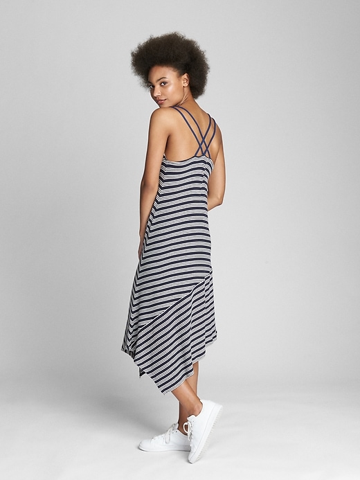 View large product image 1 of 1. Asymmetrical Stripe Midi Dress