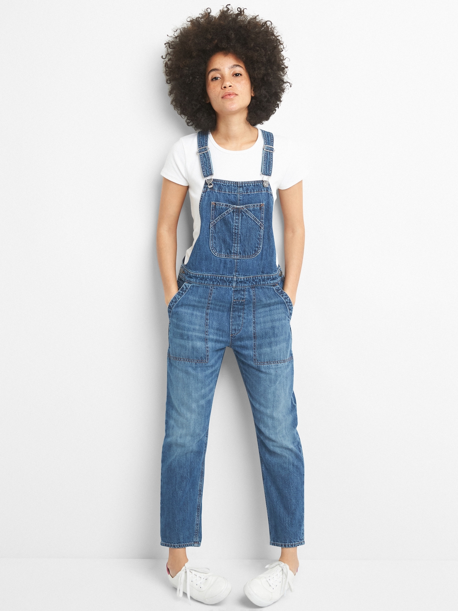 relaxed denim overalls gap