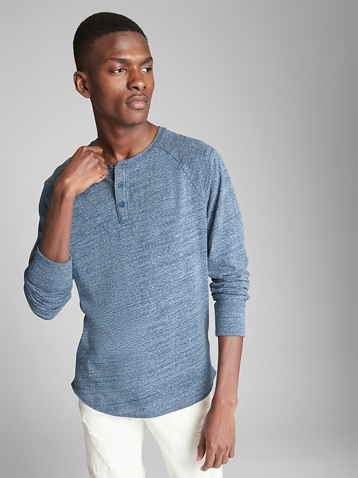 View large product image 1 of 1. Long Sleeve Marled Henley
