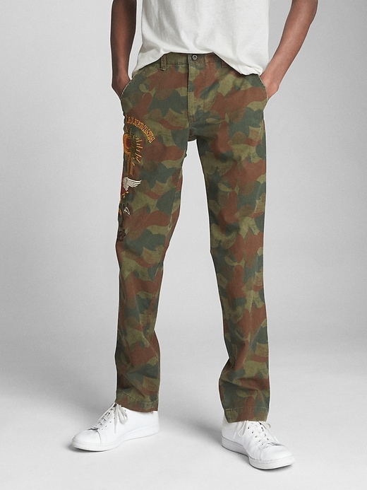 Image number 1 showing, Limited Edition Camo Print Pants in Slim Fit with Embroidered Details
