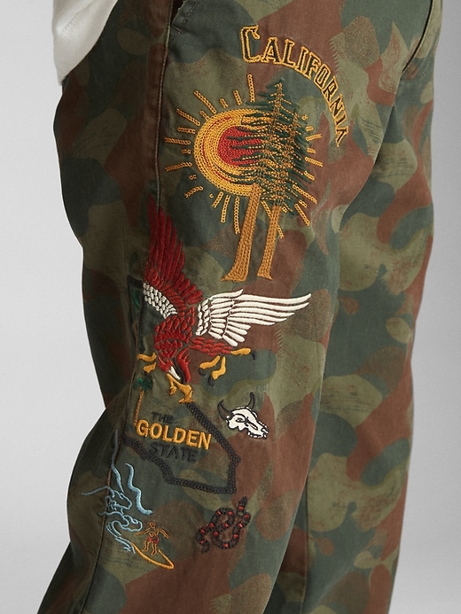 Image number 3 showing, Limited Edition Camo Print Pants in Slim Fit with Embroidered Details