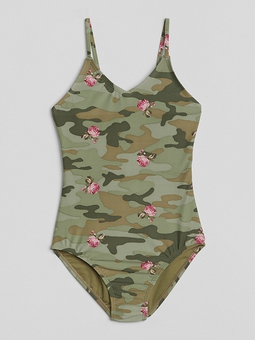Image number 1 showing, Camo Floral Swim One-Piece