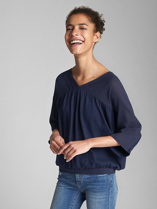 Image number 7 showing, Mix-Fabric V-Neck Top