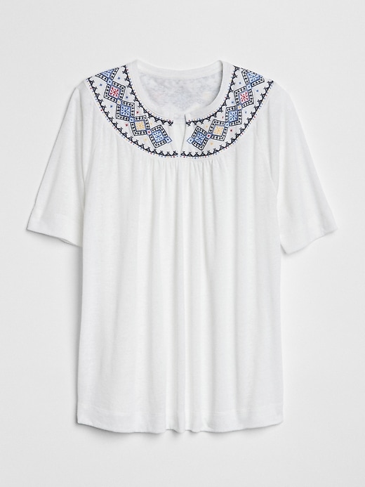 Image number 6 showing, Shirred Embroidered-Neck Top