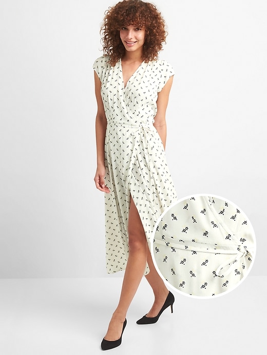 View large product image 1 of 1. Floral Print Midi Wrap Dress