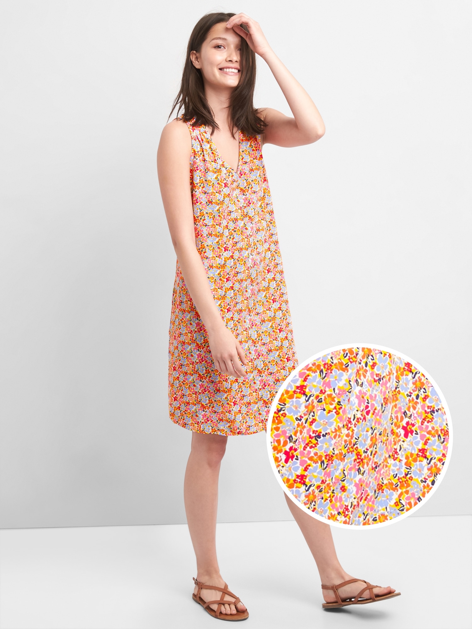 Sleeveless V Neck Shift Dress Gap
