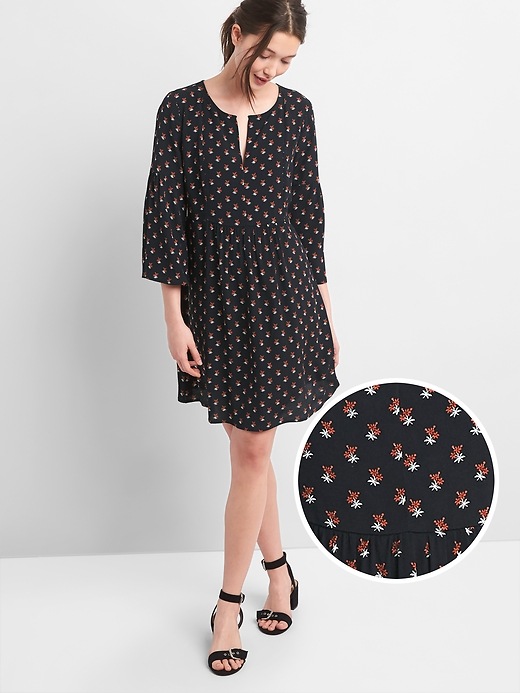 View large product image 1 of 1. Floral Bell-Sleeve Dress