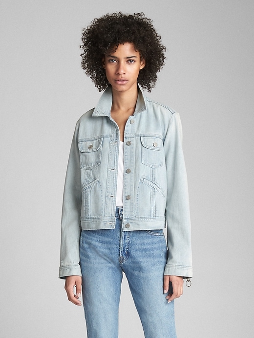 Image number 1 showing, Pleated Denim Jacket with Ring-Pull Details